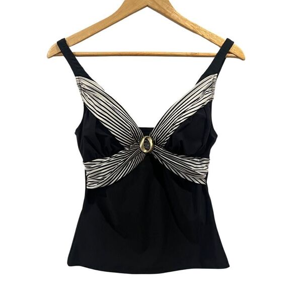 Gottex Contour Black and gold tankini Size 8, NWT - Picture 1 of 11